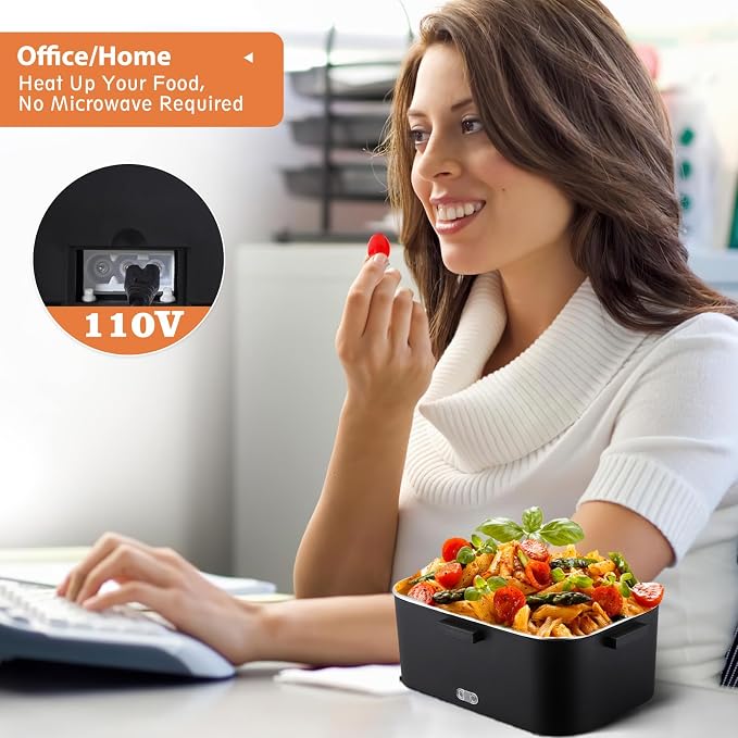 Nifogo Electric Lunch Box for Adults 100W with 2 Stainless Steel Containers, 1.8L Heated Lunch Boxes for Men, Food Heater Portable 12/24/110V for Work Car Truck