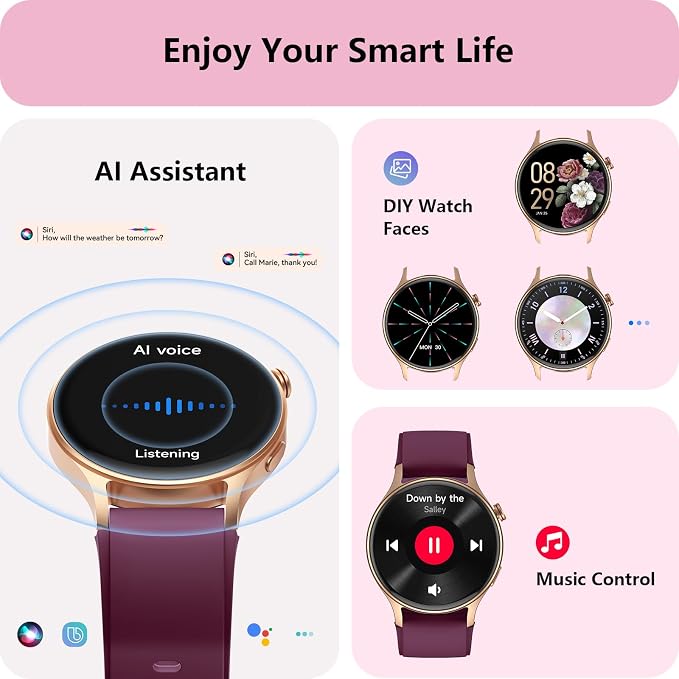 Smart Watch for Women, Answer/Makr Call, 1.32'' AMOLED Ultra-Clear Screen Fitness Trackers with Heart Rate/Sleep/SpO2 Monitor, Smartwatch for iPhone/Samsung/Android, 110+ Sport Modes, 3ATM Waterproof