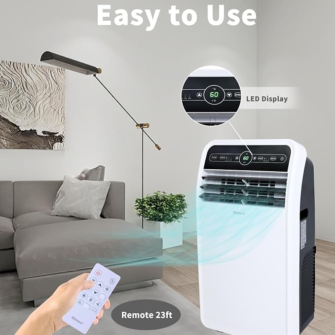 Shinco 7500 BTU DoE/12,000 BTU Portable Air Conditioner, Portable AC Unit with Built-in Cool, Dehumidifier&Fan Modes for Room up to 450 sq.ft, with Remote Control, 24 Hour Timer, Installation Kit