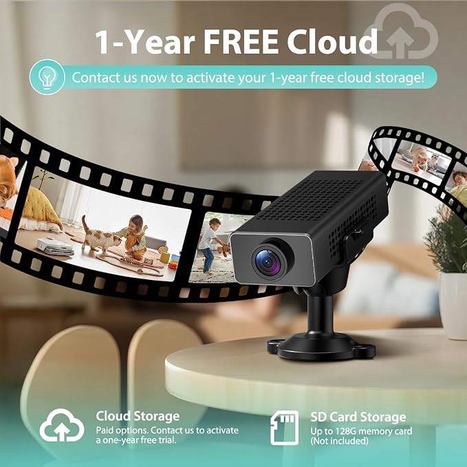 Mini Camera, PIR Nanny Cam for Home | Motion Detection Without WiFi, Free 1-Year Cloud Storage, 4K HD Day & Night Recording Smart Mini Camera for Home/Baby/Pet (1, USB) (Black)
