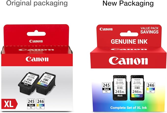 Canon PG-245 XL/CL-246 XL Genuine Ink Value Pack (2 Cartridges), Compatible with iP2820, MG2420/2924/2920/3020/2522/2525, MX492, TS3120/302/302a/202/202a/4520/3320, (Pack of 2)