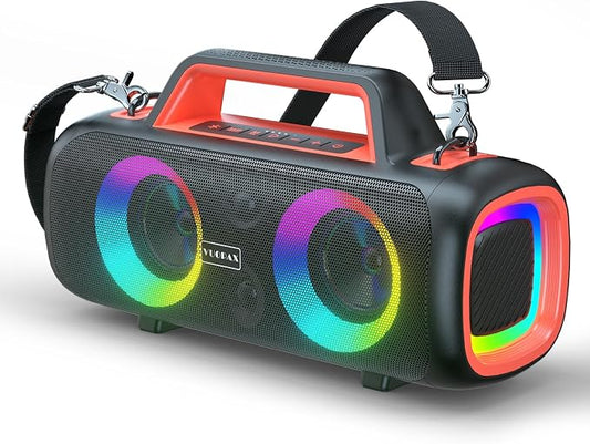 Portable Bluetooth Speaker 140W, Loud Wireless Speaker with 2 Subwoofers & Bass Boost, IP65 Waterproof Outdoor, 12000mAh Battery 24H Playtime, RGB Lights, TF/AUX/Mic Input for Home, Party, Outdoor