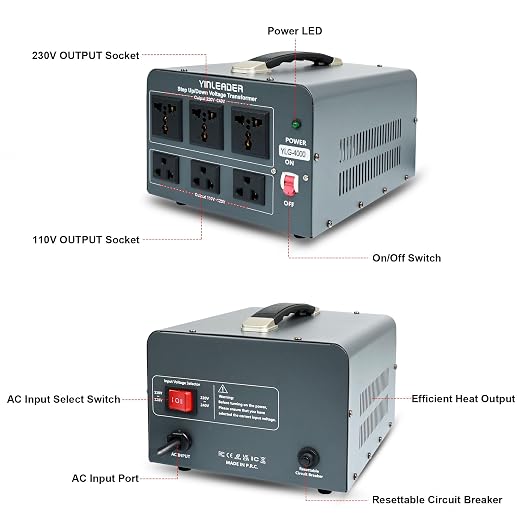 Yinleader 4000W 120V to 240V Voltage Converter Transformer Step Up/Down 110/120V(US/CA/MX) - 220/240V(CN/AU/UK/EU)