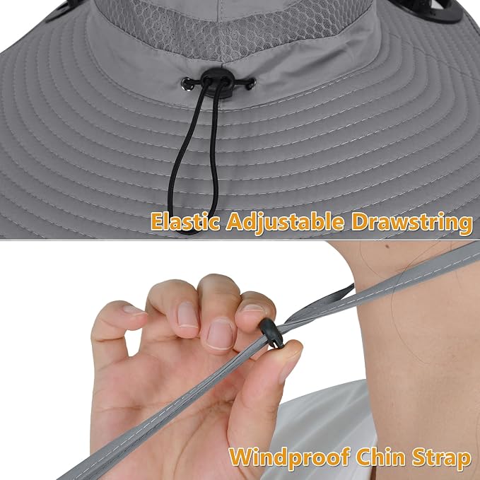 Wide Brim Sun Hat with Solar Fan, Solar Powered Fan Hat with Mosquito Head Net, Men & Women Cooling Cap for Outdoor