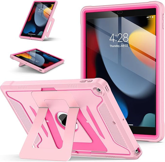 Soke Case for iPad 9th/8th/7th Generation 10.2-Inch (2021/2020/2019 Release), with Screen Protector and Multi-Angle Kickstand, Rugged Full Body Heavy Duty Protective Cover - Pink