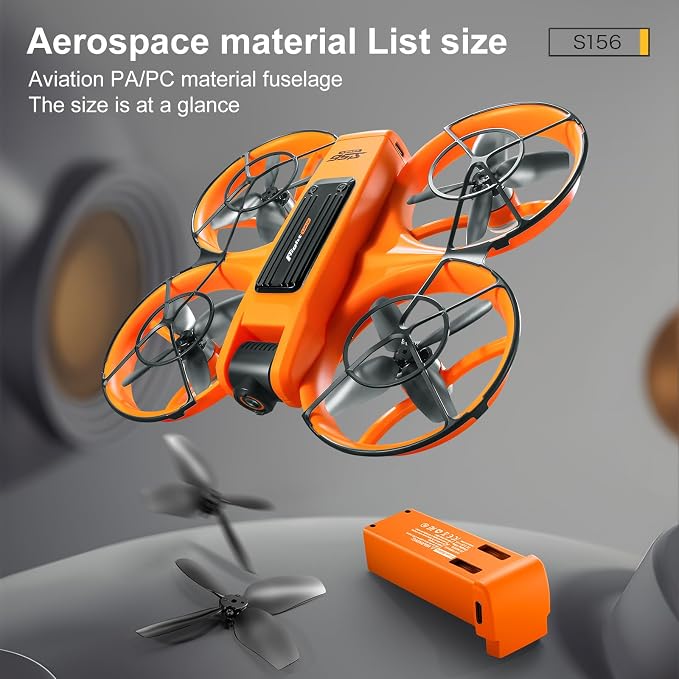 ikaufen S156 Brushless Drone with Dual Camera, Optical Flow Hover, 90° Adjustable Lens, 50X Zoom, 12.5cm Screen Remote Control, LED Night Lights, RC Quadcopter for Beginners(S156 Big screen control (Orange))