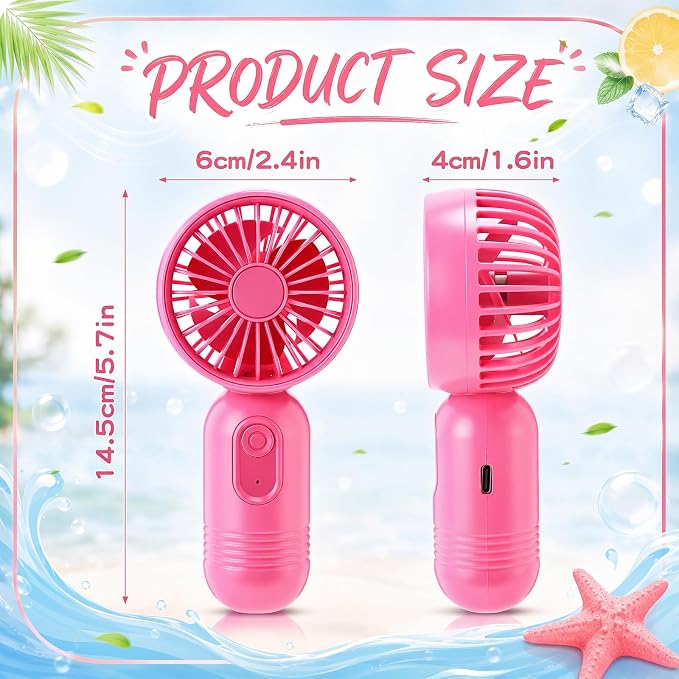 Rossesay 6 Pcs Mini Portable Fan Bulk Cute Handheld Lightweight Small Little Personal Hand Eyelash Fan 3 Speeds USB Rechargeable for Women Men Indoor Outdoor Makeup Travel (Pastel)