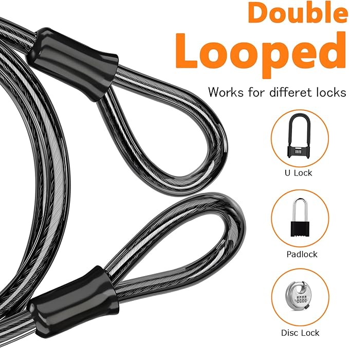 Security Cable Lock Set (4 Digital Combination U-Lock & 4 ft x 1/2" Flexible Steel Sealed Looped Ends Cable),Heavy Duty Anti-Theft U Lock with Steel Security Chain for Bikes, Outdoor Equipment