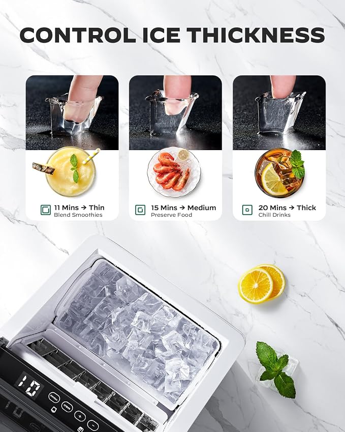 Silonn Stainless Steel Countertop Ice Maker, 44Lbs/Day High Efficiency, 2 Ways to Add Water, One-Click Auto Self-Cleaning, Portable Ice Machine Ideal for Home, Office, Bar & Party