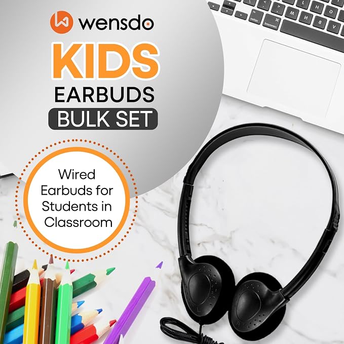 Bulk Headphones 100 Pack for Classroom School Kids, Wholesale Wired Durable Earphones Class Set for Students Children Toddler Teens Boys Girls and Adult (HY857,100 Black)