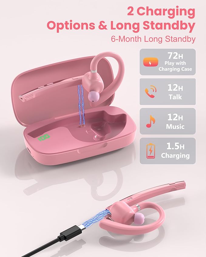 New Bee Bluetooth Headset V5.1 72H Talk Time Dual Mic with Mute Button for Business, Wireless Hand-Free Bluetooth Earpiece with 500mAh Charging Case for Cell Phone Calls Trucker Driver Laptop