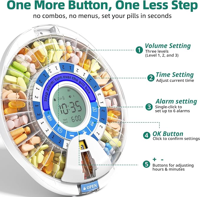 Windtrace Automatic Pill Dispenser for Elderly, Electronic Pill Organizer with Alarm & Light, 28 Day Smart Timed Medication Dispenser, Timed Pill Dispenser Machine for Prescriptions & Vitamins
