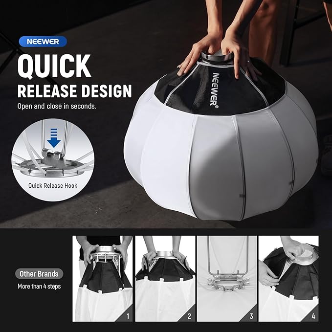 NEEWER 26"/65cm Lantern Softbox, Quick Release 360° Light Diffuser Bowens Mount Softbox with Lightweight Nylon Alloy for RGB CB60 CB60B CB200B MS60B MS60C MS150B Continuous LED Video Lights, NS26L