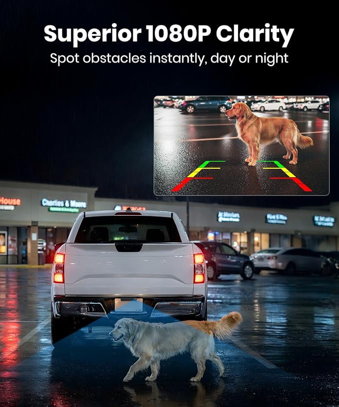 AUTO-VOX 2 Solar Wireless Backup Camera: 1Min Quick Install, Dual Antenna for Stable Real-Time View, 6" Dual-Split Screen with 1080P Color Night Vision, Long Battery Rechargable for Car Truck Trailer