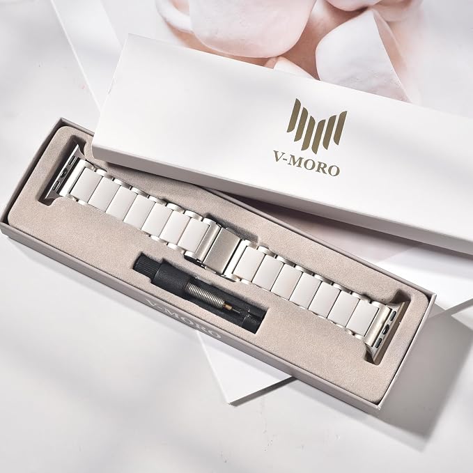 V-MORO Compatible with Apple Watch Band 41mm 42mm 40mm 38mm Series 11/10/9/8 Fashion Strap Women,Stainless Steel Resin Band Bracelet Replacement for iWatch SE 3/7/6/5/4/3/2/1-Starlight