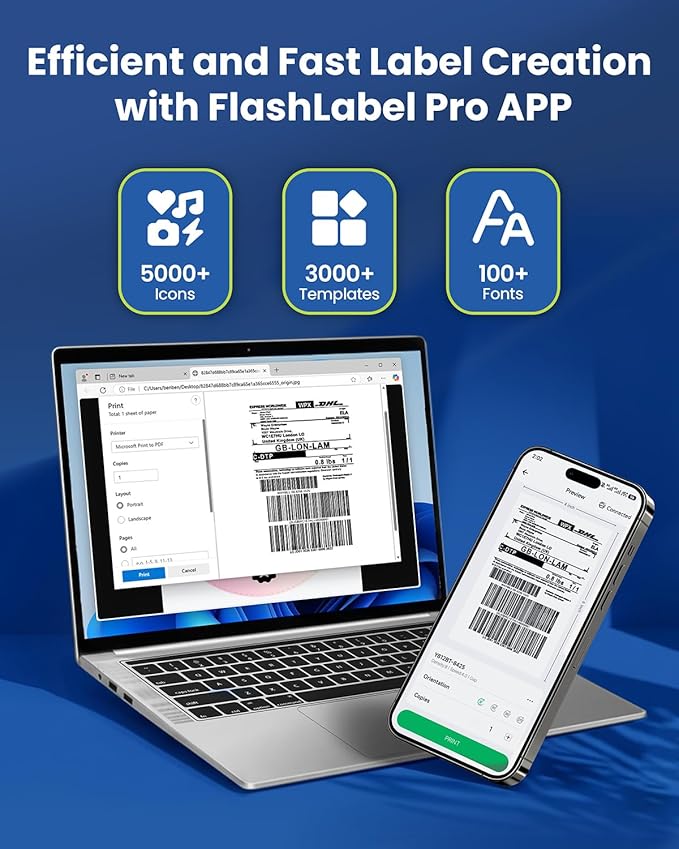 Labeer Thermal Shipping Label Printer with Holder, 4x6 Wireless Bluetooth Shipping Label Printer for Small Business, Compatible with iPhone, Android, Windows, Mac, Chromebook, USPS, Shopify