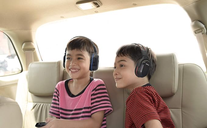 SIMOLIO 2 Pack IR Wireless Headphones for in Car TV Video Audio Listening, Not Bluetooth, 2 Channel Car DVD Headphones for Kids, Universal Infrared Headsets for Headrest Video System, AUX Cord
