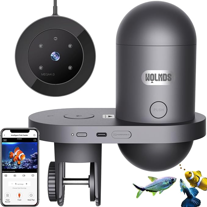 WiFi Automatic Fish Feeder with 2.5K Camera, 2.4/5G Smart App Control & Vacation Timer, Precision Fish Food Dispenser, 230ML Moisture-Proof Visual Aquarium Feeder for 10+ Gallon Tanks
