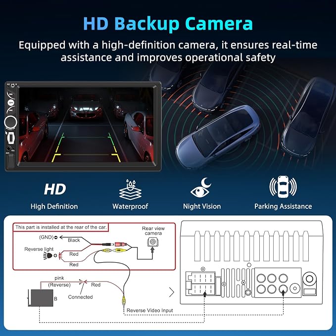 Wireless Double Din Car Stereo A-pple Carplay Radio Screen for Car Audio Receivers, Bluetooth Car Play Android Auto 7" Touchscreen, Car Radio Support Bluetooth, Mirror Link, FM/AM, Type-C