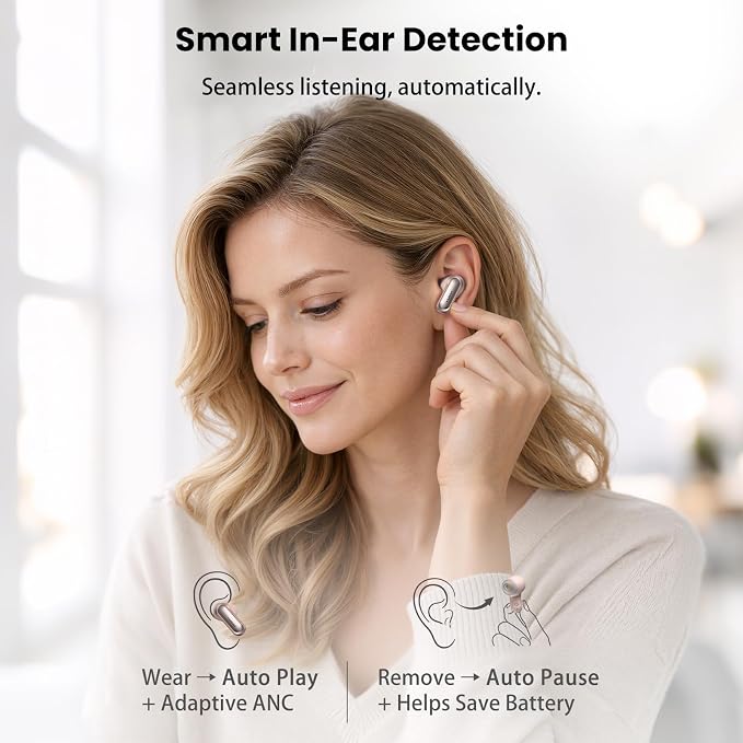 TOZO NC20 Active Noise Cancelling Wireless Earbuds, LDAC Hi-Res Sound Bluetooth Headphones, 6 Mics AI Call Ear Buds 80H Playtime, Dual Pairing, 32 EQ via App, IPX8 Waterproof, Wireless Charging Case
