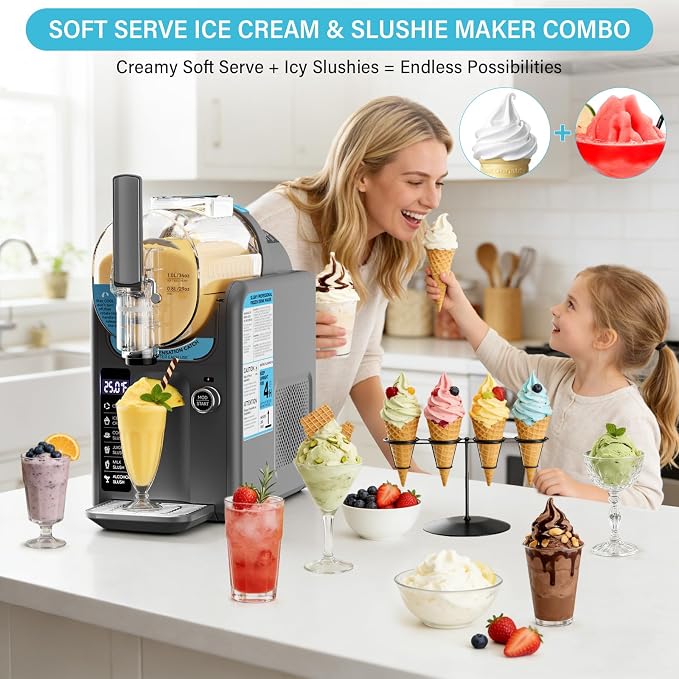 Ice Cream Machine Frozen Drink Maker, Slushie Machine for Home - Slushy Machine Maker No Ice Needed Self Cleaning, 5 Preset for Soft Serve Ice Cream, Slushie, Margarita, Frappés, Milkshake