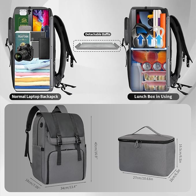 BERTASCHE Lunch Backpack, Laptop Backpack 15.6 inch w/Insulated Cooler Lunch box for Men Women, Vintage Work Backpack for College Business Commuter Travel