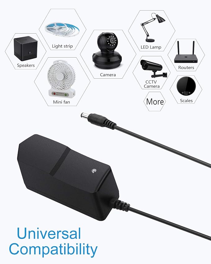 ALITOVE 12V 1A Power Supply Adapter AC 100-240V to DC 12 Volt 12W 1000mA Converter 4.92Ft Cord with 5.5 x 2.5mm 2.1mm Tip for Wireless Router CCTV Camera DVR NVR Surveillance System LED Strip (2 Pack)