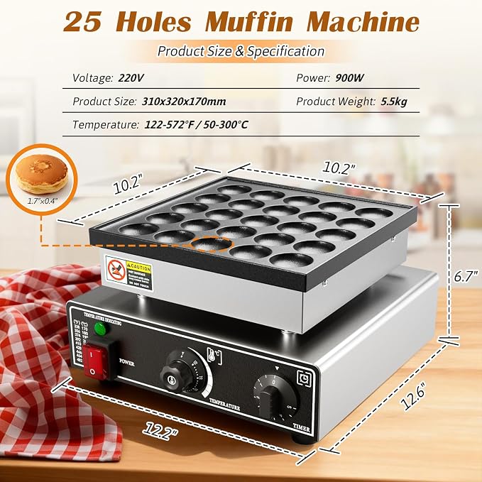 Baotree 25PCS Commercial Mini Dutch Pancake Maker, 110V 950W Mini Dutch Pancake Maker, 1.77 Inches Pancake Maker with 2 Thermostats & 2 Timers Separate Control, for Home and Restaurants