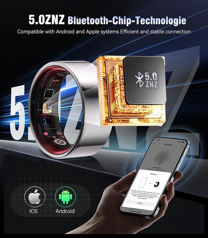 8.0 Smart Ring and Charging Case【Industry First – 0 Measurement Error】【IP68 Waterproof】 2025 Smart Ring for Women & Men for Sleep Tracking Wearable Device,Fitness Ring Silver 12#