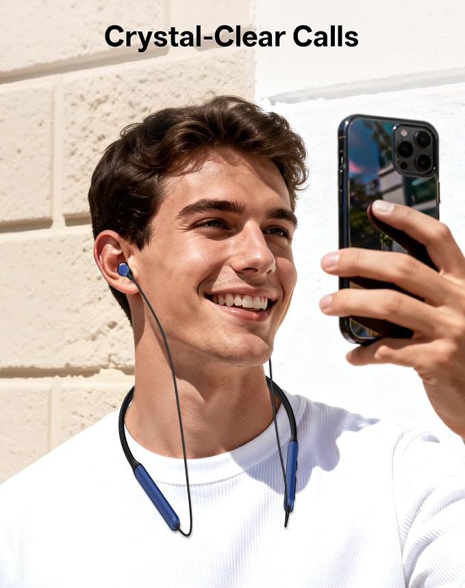 Neckband Bluetooth Headphones, Wireless Bluetooth 6.0 Earbuds with Microphone, Comfortably Light, Deep Bass Earphones 35H Playtime, IPX5 Waterproof, Magnetic Headset for Workout (Blue