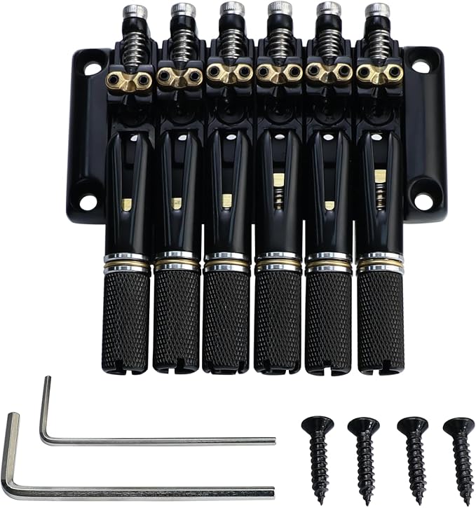 10.5mm Headless Electric Guitar Bridge All-Black Headless Bass Guitar Bridge Brass Saddles Zinc Alloy Plate Electric Guitar Bridge 6 String Headless Guitar Fixed Bridge