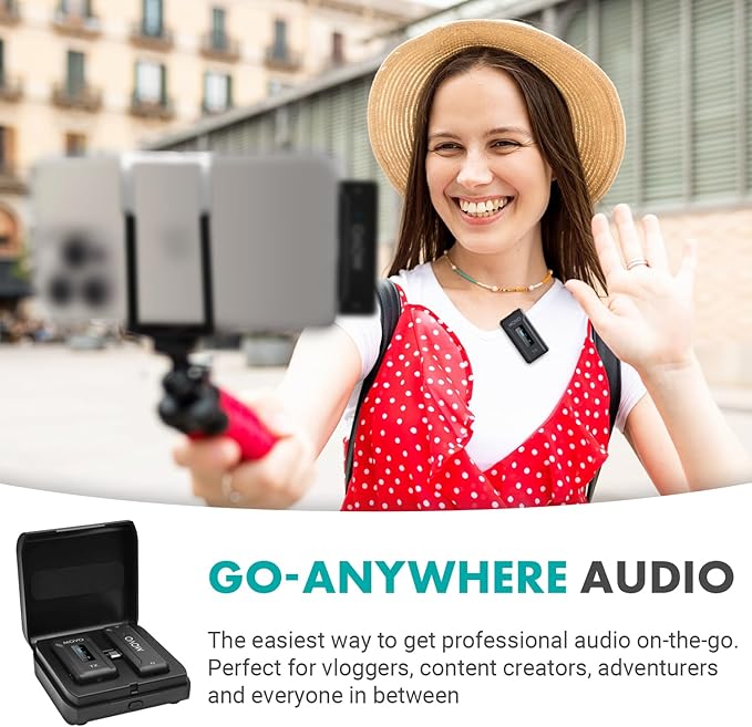 Movo WMX-2-C Wireless Microphone for iPhone 15/16 with Charging Case - 7HR Battery Wireless Lavalier Microphone for iPhone 15/16-328' Range USB C Lapel Mic