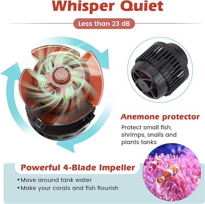hygger Adjustable Flow Aquarium Wave Maker 24V DC Quiet Magnetic Powerhead Pump with Controller Fish Guard, 1500 GPH Fish Tank Wavemaker for 20-100 Gallon Saltwater Freshwater Aquariums