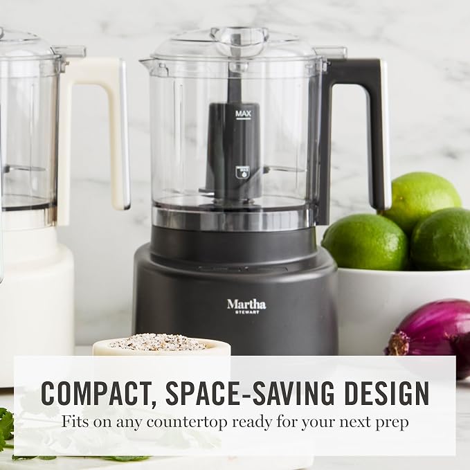 Martha Stewart 3 Cup Electric Food Chopper, Vegetable & Herb Mini Food Processor, 24oz BPA-Free Bowl, Stainless Steel Blades, Pour Spout, Dicing, Mincing, Chop & Puree, Dishwasher Safe, Caviar