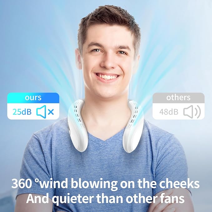 Neck Fan Back-Windy 6000mAh with Cooling Plate Cold Compress Bladeless Portable Thermo-Electric Cooler Rechargeable Holiday Essentials for Women Men Outdoor Camping Gardening Walking(White)