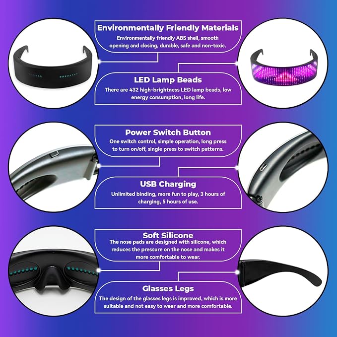 LED Glasses,Glow Light up Glasses for Adults light up sunglasses for Party, Birthday, Halloween (432 LED beads)