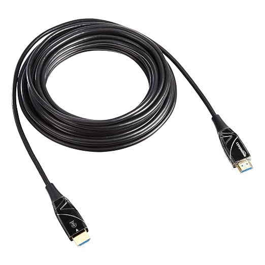 Amazon Basics HDMI Fiber Optic Cable with Gold Plated Connectors, 18Gbps High-Speed, 4K@60Hz, 2160p, 48-Bit Color, Ethernet Ready, Ultra Thin, 30 feet, Black