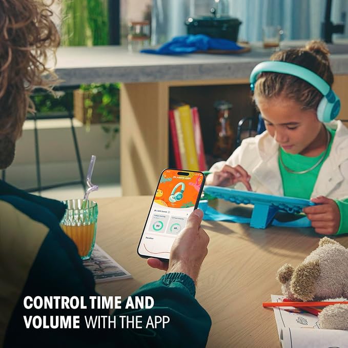 JBL Junior 320BT - Wireless on-Ear Kids Headphones with JBL Safe Sound (<85dB), Fit for Kids, Parental Control with Customizable Volume & Playtime and 50Hr Battery Life (Blue)
