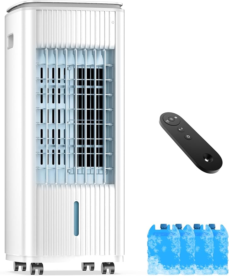 Portable Air Conditioners, 3-IN-1 Evaporative Air Cooler w/ 4 Ice Packs, 3L Water Tank for Cooing, 7H Timer for Auto-Off, Swamp Coolers with 70° Oscillation, White-9