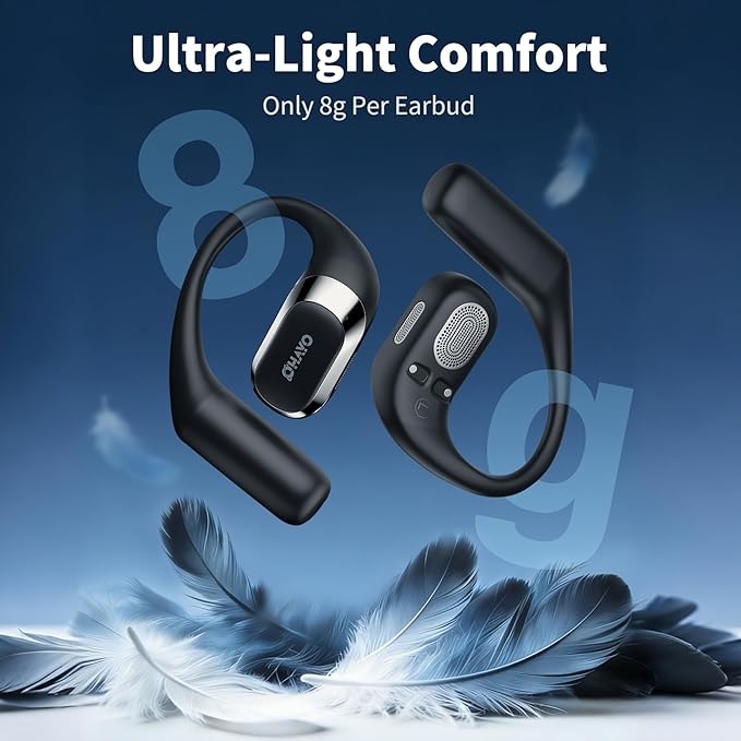OHAYO Open Ear Headphones,Over Ear Earbuds with Ergonomic Earhook,Bluetooth Headphones 5.4 with Smart Digital Display,40H Playtime,IPX6 Waterproof,Touch Control Operate Fit Cycling,Running,Workout