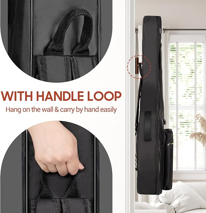 CAHAYA 41 In Acoustic Guitar Bag 0.35 In Thick Padding Water Resistent Dual Adjustable Shoulder Strap Guitar Case Gig Bag with Back Hanger Loop, Black CY0152