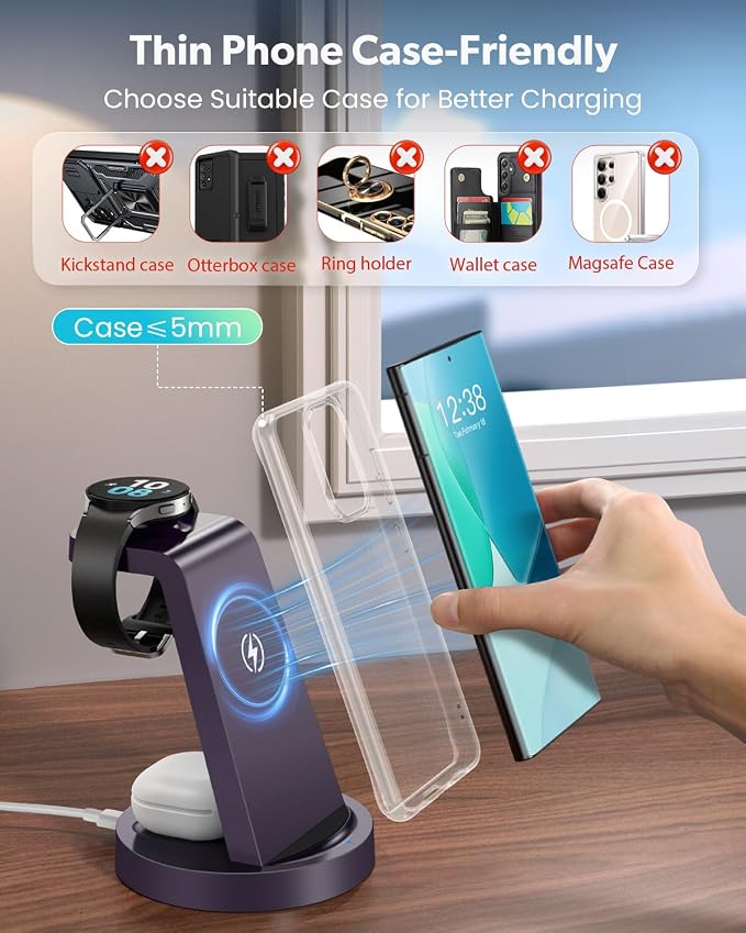 Wireless Charger for Samsung: 3 in 1 Wireless Charging Station for Samsung Galaxy Watch 8 7 6 5 4 3 Pro Classic Galaxy Buds - Charger Dock Stand for S26 S25 S24 Ultra S23 S22 S21 Note Z Fold Android