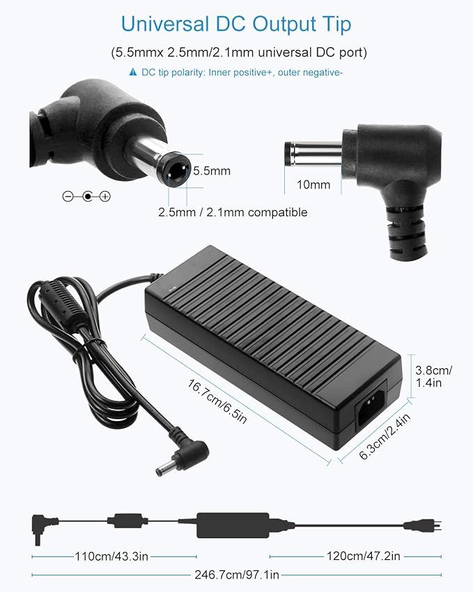 ALITOVE 24V 5A Power Supply Adapter Converter 100-240V AC to DC 24 Volt 120W 5Amp 4.5A 4A 3.5A Transformer with 5.5x2.5mm Plug for LED Strip Light DC Pump CCTV Camera LCD Monitor Massage Chair, 2 Pack