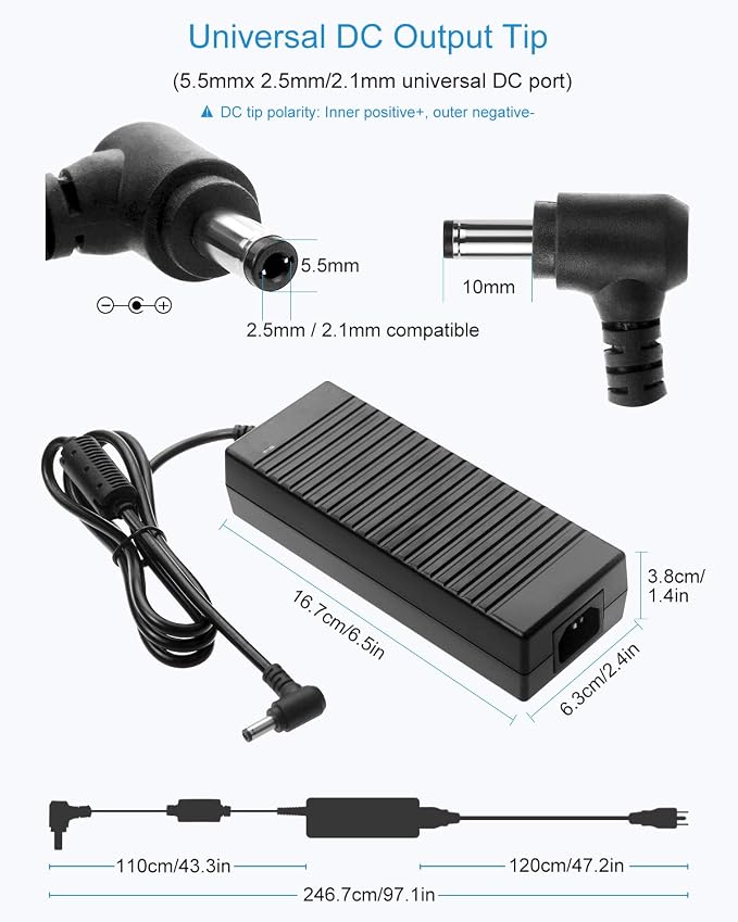 ALITOVE 12V 10A Power Supply Adapter 100-240V AC to DC 12 Volt 10amp 120W Converter 9.5A 9A 8.5A LED Driver Transformer 5.5x2.5mm Plug for LED Strip Light DC Pump LCD Monitor CCTV Camera, Pack of 5