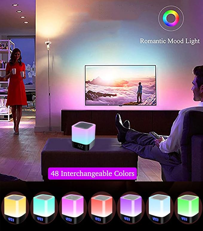 Night Lights Bluetooth Speaker, Alarm Clock Wireless Bluetooth Speakers,Touch Sensor Bedside Lamp,Color Changing Night Lights for Kids,MP3 Music Player, Speakerphone/TF Card/AUX-in Supported