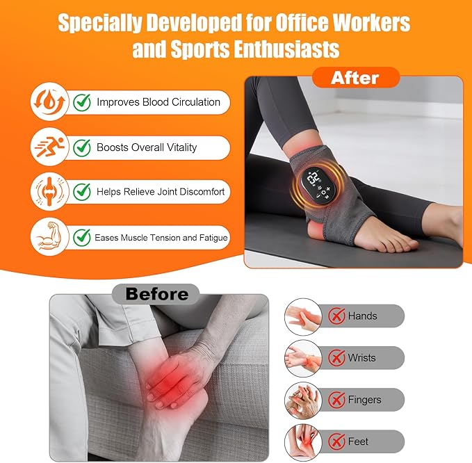 Foot Renew Massager for Neuropathy, with Red Light Therapy for Ankle, Infrared Neuropathy Foot Massager with Heat, 8 Massage Modes, 20 Intensity Levels,Ankle & Body Massager 1pack