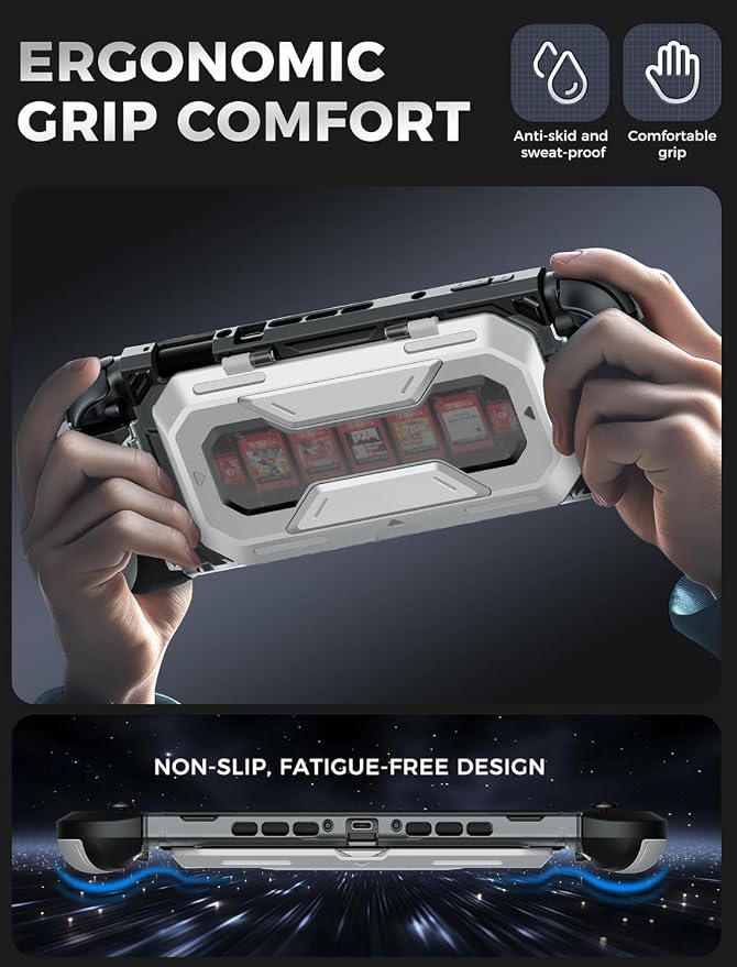 Mumba Dockable for Nintendo Switch 2 Case with Flip Stand, [Titan] Ergonomic Switch 2 Grip Protective Cover Holds 5 Game Cards & 2 TF Cards TPU Accessories and Quick-Release Joy-Con Design (Silver)
