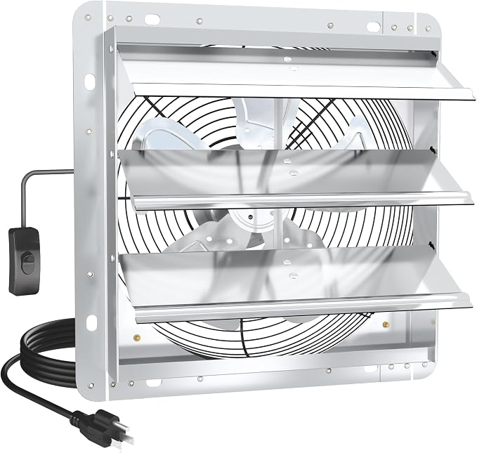 14 Inch Shutter Exhaust Fan, High-Speed 2000CFM Low Noise Attic Fan, Automatic Shutter, Ventilation and Cooling Vent Fan for Greenhouses, Garages, Shop, Chicken Coops, Gable, Shed