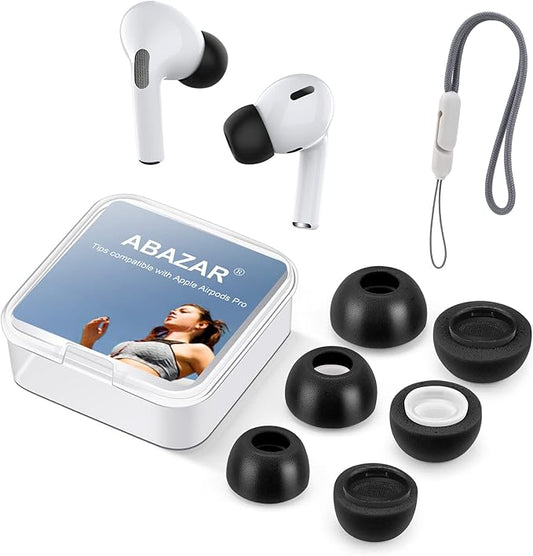 Memory Foam Tips for Apple AirPods Pro 2 Gen with Lanyard , No Silicone Eartip Pain, Anti-Slip Ear Tip with Dust Mesh, Fit in the Charging Case, Reduce Noise Earbud, 3 Pairs (Mixed Sizes S/M/L, Black)