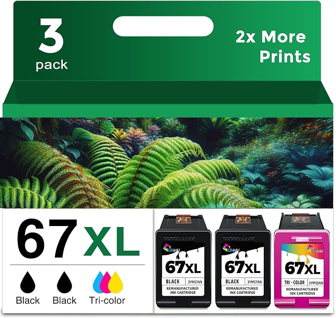 67XL Ink Cartridges Black/Color Combo Pack Replacement for HP Ink 67 XL HP67 HP67XL for2700 4155e 2755e 2734e 4100 2700e 4100e 6400 2752 2752e 4152e 6455e 6055e 2742e 6000 6055 6458e Printer (3 Pack)